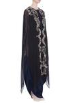 Kavita Bhartia_Blue Round Draped Gown With Cape  _Online_at_Aza_Fashions