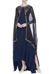 Buy_Kavita Bhartia_Blue Round Asymmetric Dress With Cape  _at_Aza_Fashions