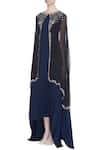 Buy_Kavita Bhartia_Blue Round Asymmetric Dress With Cape  _Online_at_Aza_Fashions
