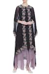 Buy_Kavita Bhartia_Black Round Asymmetric Tunic With Cape  _at_Aza_Fashions