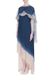 Buy_Kavita Bhartia_Blue Round Asymmetric Gown With Embroidered Cape  _Online_at_Aza_Fashions