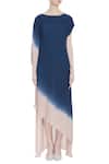 Shop_Kavita Bhartia_Blue Round Asymmetric Gown With Embroidered Cape  _Online_at_Aza_Fashions