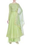 Buy_House Of Kotwara_Green Round Chikankari Chanderi Anarkali With Dupatta  _at_Aza_Fashions