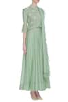 House Of Kotwara_Green Mandarin Collar Chanderi Chikankari Jacket And Anarkali Set  _Online_at_Aza_Fashions