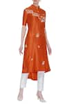 Buy_Sahil Kochhar_Orange Band Collar Chanderi Embroidered Kurta  _at_Aza_Fashions