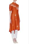 Sahil Kochhar_Orange Band Collar Chanderi Embroidered Kurta  _Online_at_Aza_Fashions