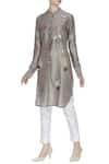 Buy_Sahil Kochhar_Grey Band Collar Chanderi Embroidered Kurta  _at_Aza_Fashions