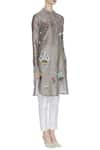 Sahil Kochhar_Grey Band Collar Chanderi Embroidered Kurta  _Online_at_Aza_Fashions