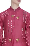 Shop_Sahil Kochhar_Red Band Collar Chanderi Embroidered Kurta  _Online_at_Aza_Fashions