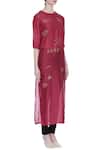 Sahil Kochhar_Red Round Chanderi Embroidered Kurta For Women_Online_at_Aza_Fashions