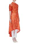 Sahil Kochhar_Orange Mandarin Collar Chanderi Embroidered Kurta  _Online_at_Aza_Fashions