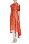 Buy_Sahil Kochhar_Orange Mandarin Collar Chanderi Embroidered Kurta  _Online_at_Aza_Fashions