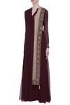 Mahima Batra_Maroon Band Collar Embroidered Anarkali And Skirt Set  _Online_at_Aza_Fashions