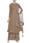 Buy_Mahima Batra_Brown Georgette Round Embellished Kurta Palazzo Set  _at_Aza_Fashions