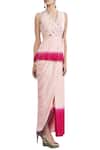 Buy_Limerick by Abirr N' Nanki_Pink Saree- Silk Georgette Placement Embroidery V Draped With Peplum Jacket_at_Aza_Fashions