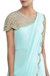 Limerick by Abirr N' Nanki_Blue Net Placement Embroidery Round Draped Saree With Attached Cape _Online_at_Aza_Fashions