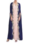 Buy_Limerick by Abirr N' Nanki_Blue Saree Silk Georgette V Neck Gown With Embroidered Cape _at_Aza_Fashions