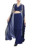 Buy_Limerick by Abirr N' Nanki_Blue Silk V Neck Embroidered Cape And Sharara Set _at_Aza_Fashions