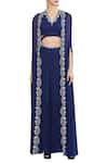 Limerick by Abirr N' Nanki_Blue Silk V Neck Embroidered Cape And Sharara Set _Online_at_Aza_Fashions