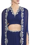 Buy_Limerick by Abirr N' Nanki_Blue Silk V Neck Embroidered Cape And Sharara Set _Online_at_Aza_Fashions