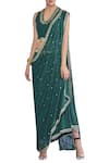 Buy_Limerick By Abirr N' Nanki_Green Silk, Georgette V Neck Saree With Halter Blouse _at_Aza_Fashions
