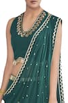 Limerick By Abirr N' Nanki_Green Silk, Georgette V Neck Saree With Halter Blouse _Online_at_Aza_Fashions