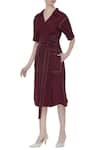 Buy_Notebook_Wine Cotton Solid Shirt Collar Wrap Dress  _at_Aza_Fashions