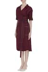 Buy_Notebook_Wine Cotton Solid Shirt Collar Wrap Dress  _Online_at_Aza_Fashions