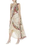 Buy_Sonam Luthria_Beige Linen Georgette Embroidered Beads Dhoti Saree With Blouse  _at_Aza_Fashions