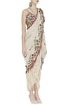 Sonam Luthria_Beige Linen Georgette Embroidered Beads Dhoti Saree With Blouse  _Online_at_Aza_Fashions