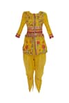 Buy_Sonam Luthria_Yellow Linen Georgette Embroidered Hand Jacket Kurta With Dhoti Pants  _Online_at_Aza_Fashions