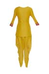 Shop_Sonam Luthria_Yellow Linen Georgette Embroidered Hand Jacket Kurta With Dhoti Pants  _Online_at_Aza_Fashions