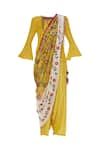 Buy_Sonam Luthria_Yellow Linen Georgette Blouse With Draped Pants And Dupatta  _Online_at_Aza_Fashions