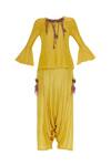 Shop_Sonam Luthria_Yellow Linen Georgette Blouse With Draped Pants And Dupatta  _Online_at_Aza_Fashions