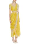 Sonam Luthria_Yellow Silk Embroidered Beads Hand Pant Saree With Top Waistbelt  _Online_at_Aza_Fashions
