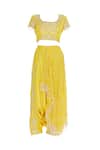 Shop_Sonam Luthria_Yellow Silk Embroidered Beads Hand Pant Saree With Top Waistbelt  _Online_at_Aza_Fashions