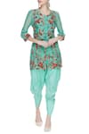 Buy_Sonam Luthria_Blue Chanderi Embroidered Beads Mandarin Hand Kurta Set  _at_Aza_Fashions