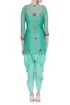 Shop_Sonam Luthria_Blue Chanderi Embroidered Beads Mandarin Hand Kurta Set  _at_Aza_Fashions