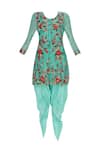 Buy_Sonam Luthria_Blue Chanderi Embroidered Beads Mandarin Hand Kurta Set  _Online_at_Aza_Fashions