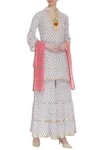 Buy_Kunwarani Ritu_White Cotton Embellished Beads Round Block Printed Kurta Set  _at_Aza_Fashions