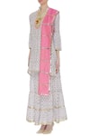 Kunwarani Ritu_White Cotton Embellished Beads Round Block Printed Kurta Set  _Online_at_Aza_Fashions