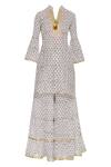 Buy_Kunwarani Ritu_White Cotton Embellished Beads Round Block Printed Kurta Set  _Online_at_Aza_Fashions