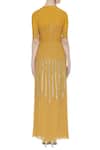 Shop_Huemn_Yellow Embroidered Sequins V Neck Embellished Slit Gown  _at_Aza_Fashions