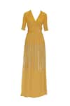 Shop_Huemn_Yellow Embroidered Sequins V Neck Embellished Slit Gown  _Online_at_Aza_Fashions