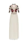 Shop_Huemn_White Embroidery Flared Gown  _Online_at_Aza_Fashions