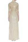 Shop_Huemn_White Silk Embroidered Beads Notched Round Embellished Wrap Gown  _at_Aza_Fashions