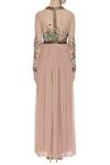 Shop_Huemn_Pink Silk Embroidered Beads Notched Round Hand Floral Sequins Gown  _at_Aza_Fashions