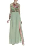 Buy_Huemn_Green Silk Georgette Embroidered Sequins Round Embellished Gown  _at_Aza_Fashions