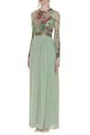 Huemn_Green Silk Georgette Embroidered Sequins Round Embellished Gown  _Online_at_Aza_Fashions