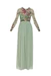 Buy_Huemn_Green Silk Georgette Embroidered Sequins Round Embellished Gown  _Online_at_Aza_Fashions